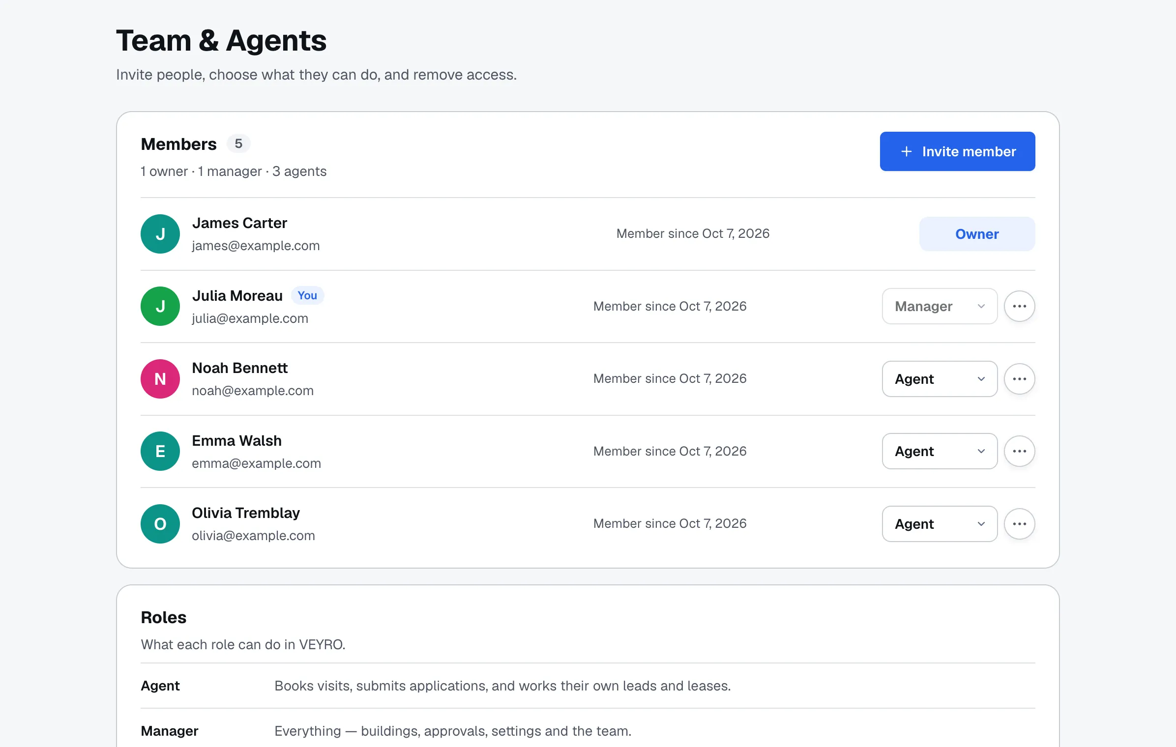Vault's Team & Agents settings: members with their roles and an Invite member button